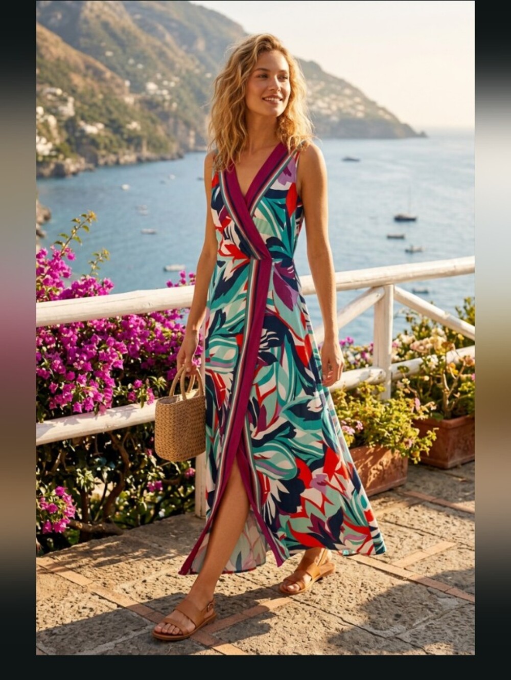 Pinch Teal, Purple & Red Floral Wrap Maxi Dress